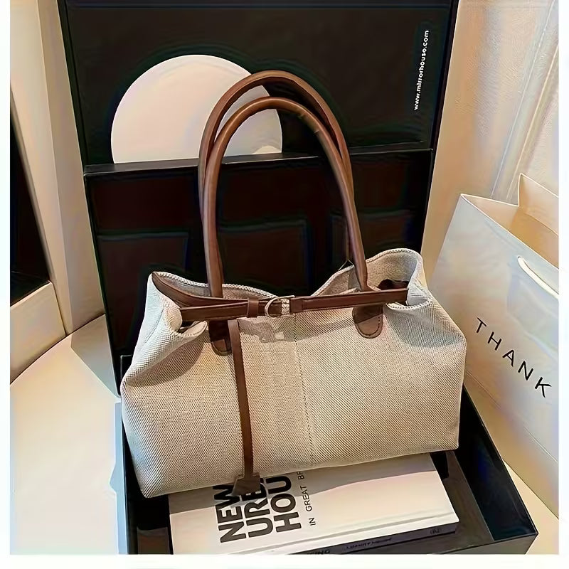 Selena canvas tote with tan handles